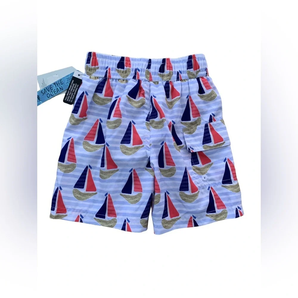 Spicy Tuna NWT Size 2T Blue Sailboat Print UPF 50 Swim Trunks